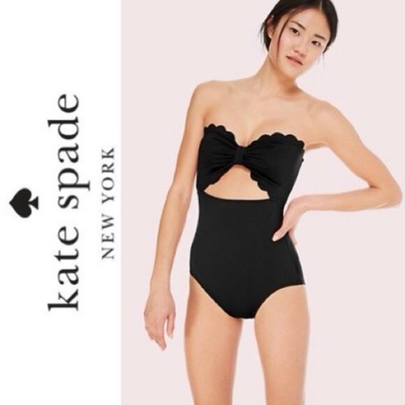 Kate Spade Black Scalloped Bandeau One Piece Swimsuit Sz.L - Picture 5 of 14